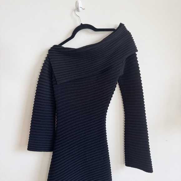 DRAE • Asymmetrical Wool Rib Knit Dress in Black - Picture 8 of 11